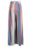 Calças coloridas estampa casual patchwork solta cintura alta perna larga com estampa completa
