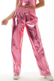Розовые повседневные однотонные однотонные брюки в стиле пэчворк с высокой талией