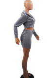 Grey Casual Solid Patchwork Zipper Hooded Collar Long Sleeve Two Pieces