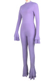 Фиолетовые сексуальные однотонные лоскутные комбинезоны с открытой спиной и круглым вырезом