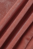 Due pezzi a maniche lunghe asimmetriche con scollo a U asimmetrico con patchwork solido arancione rosa