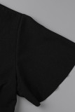 Black Casual Elegant Solid Patchwork Fold O Neck A Line Dresses