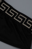 Cuello oblicuo de patchwork con estampado sexy negro de dos piezas