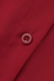 Rojo Casual Sólido Patchwork Hebilla Turndown Collar Recto Tallas grandes Vestidos