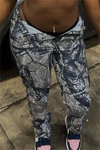 Multi-color Casual Print Mid Waist Pockets Skinny Cargo Pants