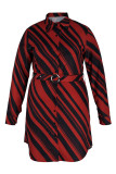 Robe chemise à col rabattu à imprimé patchwork décontracté rouge Robes grande taille