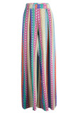 Parte inferior de estampado completo de pierna ancha de cintura alta suelta de patchwork con estampado informal multicolor