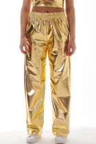 Золотые повседневные однотонные однотонные однотонные брюки с высокой талией в стиле пэчворк
