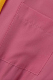 Розовые повседневные однотонные платья трапециевидной формы с отложным воротником и пряжкой в ​​стиле пэчворк