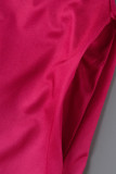 Vestidos casuais rosa vermelho mudança gradual estampado patchwork decote oco