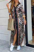 Robe chemise à col rabattu et patchwork imprimé léopard