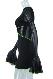 Черные сексуальные однотонные сетчатые платья с круглым вырезом и юбкой-карандашом