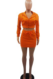 Orange Casual Solid Patchwork Zipper Hooded Collar Long Sleeve Two Pieces