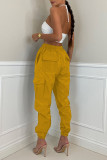 Earth Yellow Casual Street Solid Patchwork Pocket Regular High Waist Pencil Solid Color Bottoms