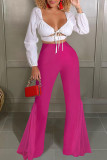 Pantalones de altavoz de cintura alta con corte de bota de patchwork sólido casual rojo rosa