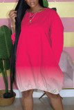 Vestidos casuais roxos com estampa de mudança gradual patchwork decote oco