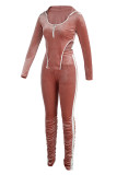 Оранжево-розовый сексуальный сплошной пэчворк асимметричный U-образный вырез с длинным рукавом из двух частей