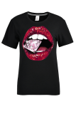 Black Casual Street Lips Printed Patchwork O Neck T-Shirts