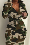 Camouflage Casual Print Patchwork V Neck Robes à manches longues