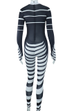 Black Sexy Striped Patchwork Half A Turtleneck Skinny Jumpsuits