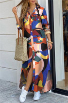 Платье-рубашка с цветным повседневным принтом в стиле пэчворк и отложным воротником