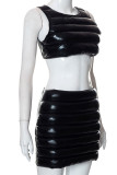Black Sexy Street Solid Patchwork O Neck Tops