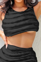 Black Sexy Street Solid Patchwork O Neck Tops