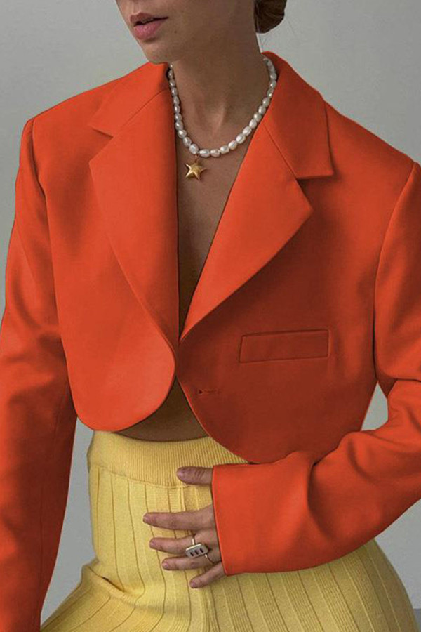 Prendas de abrigo de cuello vuelto de patchwork sólido casual naranja