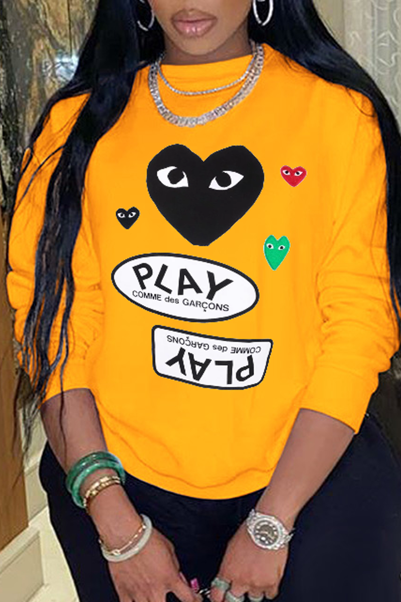 

Yellow Street Daily Print Patchwork Letter O Neck Tops