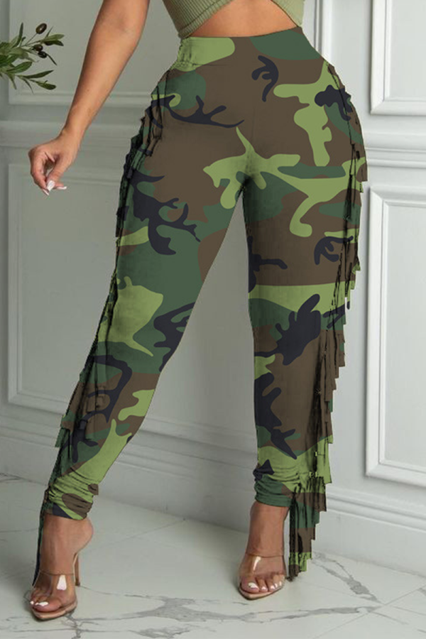 Camouflage Sexy Solid Quaste Skinny High Waist Pencil Solid Color Bottoms