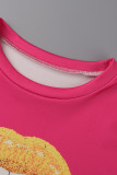 Розовый модный повседневный принт с постепенным изменением губ в стиле пэчворк с круглым вырезом и коротким рукавом из двух частей