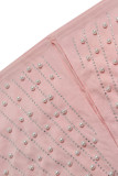 rosa sexy sólido patchwork rebordear taladro caliente medio cuello alto vestidos