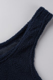 Conjunto de três peças moda casual azul tibetano sólido básico gola oblíqua manga longa