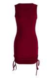 Burgundy Sexy Casual Solid Bandage O Neck Vest Dress