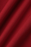 Red Fashion Casual Solid Cardigan Turndown Collar Outerwear