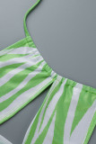 Groene sexy bandage met print, patchwork, rugloos, halter, mouwloos, twee stukken