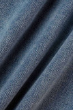 Blue Fashion Casual Print Patchwork High Waist Regular Denim Jeans