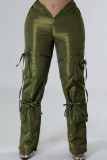 Pantalones de cintura media regular de patchwork sólido casual verde militar