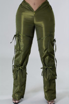 Armeegrüne, lässige, solide Patchwork-Hose mit normaler mittlerer Taille