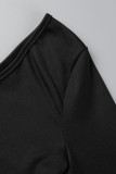 Черный модный повседневный принт в стиле пэчворк с открытой спиной и косым воротником с длинным рукавом из двух частей