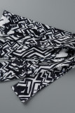 Abrigo de talla grande de patchwork de vendaje con estampado casual negro