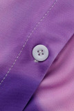 Púrpura moda casual estampado patchwork cuello vuelto manga corta dos piezas