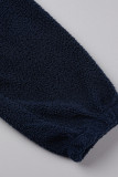 Tibetan Blue Fashion Casual Solid Basic Oblique Collar Long Sleeve Three-piece Set