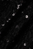 Svarta sexiga solida paljetter Patchwork Ytterkläder med blixtlåskrage (endast ytterkläder)