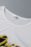T-shirt de gola O básico com estampa casual de moda branca