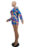 Многоцветная Повседневная верхняя одежда с принтом в стиле пэчворк и отложным воротником (без поясной цепочки)