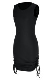 黒のセクシーなカジュアルな固体包帯Oネックベストドレス