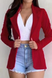 Rose Red Fashion Casual Solid Cardigan Turndown Collar Outerwear