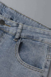 Blue Fashion Casual Print Patchwork Hoge Taille Regular Denim Jeans