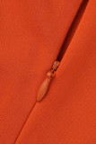 Arancione Moda Casual Solido Patchwork Al largo della spalla Mezza manica Due pezzi